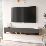 NARTU závěsný TV stolek, barva borovice + antracit NARTU závěsný TV stolek, barva borovice + antracit