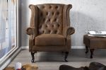 Křeslo ušák CHESTERFIELD antik hnědé mikrovlákno Křeslo ušák CHESTERFIELD antik hnědé mikrovlákno