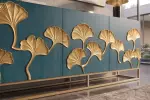 Komoda GINKGO 3D 160 CM tyrkysová/zlatá masiv mango Komoda GINKGO 3D 160 CM tyrkysová/zlatá masiv mango