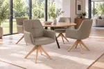 Jídelní židle ALMARA otočná 360° taupe/přírodní pravá kůže
