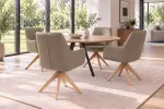 Jídelní židle ALMARA otočná 360° taupe/přírodní pravá kůže