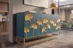 Komoda GINKGO 3D 160 CM tyrkysová/zlatá masiv mango Komoda GINKGO 3D 160 CM tyrkysová/zlatá masiv mango