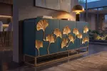 Komoda GINKGO 3D 160 CM tyrkysová/zlatá masiv mango Komoda GINKGO 3D 160 CM tyrkysová/zlatá masiv mango