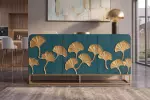 Komoda GINKGO 3D 160 CM tyrkysová/zlatá masiv mango Komoda GINKGO 3D 160 CM tyrkysová/zlatá masiv mango