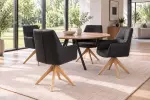 Jídelní židle ALMARA otočná 360° černá/přírodní pravá kůže