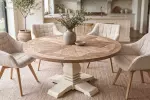 Kulatý jídelní stůl HAMPTONS 140 CM světle hnědý/krémový masiv borovice Kulatý jídelní stůl HAMPTONS 140 CM světle hnědý/krémový masiv borovice