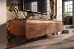 Závěsný televizní stolek MONZA 160 CM hnědý/zlatý masiv mango