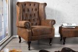 Křeslo ušák CHESTERFIELD antik hnědé mikrovlákno Křeslo ušák CHESTERFIELD antik hnědé mikrovlákno