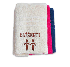 Osuška s vyšitým znamením zvěrokruhu „Blíženci 70x140 cm Barva: krémová