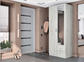 M-STYLE dvoudveřová šatní skříň se zrcadlem, borovice Natty