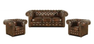 Sedací souprava Chesterfield Classic 3+1+1 kůže hnědá Sedací souprava Chesterfield Classic 3+1+1 kůže hnědá