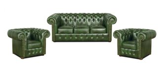 Sedací souprava Chesterfield Classic 3+1+1 kůže zelená Sedací souprava Chesterfield Classic 3+1+1 kůže zelená