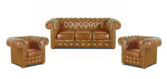 Sedací souprava Chesterfield Classic 3+1+1 kůže koňak Sedací souprava Chesterfield Classic 3+1+1 kůže koňak