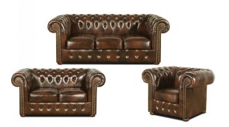Sedací souprava Chesterfield Classic 3+2+1 kůže hnědá Sedací souprava Chesterfield Classic 3+2+1 kůže hnědá