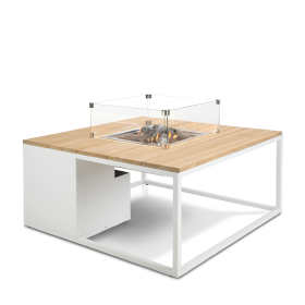 Stůl s plynovým ohništěm COSI- typ Cosiloft 100 bílý rám / deska teak Stůl s plynovým ohništěm COSI- typ Cosiloft 100 bílý rám / deska teak