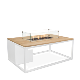 Stůl s plynovým ohništěm COSI- typ Cosiloft 120 bílý rám / deska teak Stůl s plynovým ohništěm COSI- typ Cosiloft 120 bílý rám / deska teak