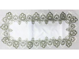 Prostírání dekorační s krajkou 40x90 cm bílá/zelená Prostírání dekorační s krajkou 40x90 cm bílá/zelená