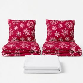Set dvoulůžko Vločky červené - 2x povlečení, prostěradlo 180x200 cm (037A) bílá