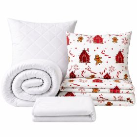 Set jednolůžko Domečky červené - povlečení, prostěradlo, sada lůžkovin (035) bílá