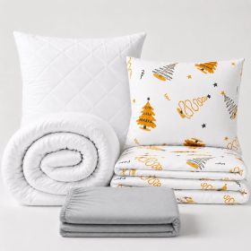Set jednolůžko Stromky zlaté - povlečení, prostěradlo, sada lůžkovin (015) světle šedá