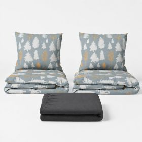 Set dvoulůžko Stromky šedé - 2x povlečení, prostěradlo 180x200 cm (016) tmavě šedá Set dvoulůžko Stromky šedé - 2x povlečení, prostěradlo 180x200 cm (016) tmavě šedá