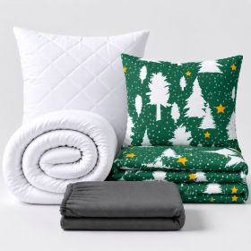 Set jednolůžko Stromky zelené - povlečení, prostěradlo, sada lůžkovin (019) tmavě šedá
