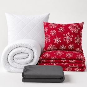 Set jednolůžko Vločky červené - povlečení, prostěradlo, sada lůžkovin (037A) tmavě šedá