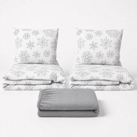 Set dvoulůžko Sněhové vločky - 2x povlečení, prostěradlo 180x200 cm (041) světle šedá Set dvoulůžko Sněhové vločky - 2x povlečení, prostěradlo 180x200 cm (041) světle šedá