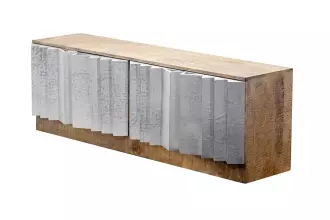 Televizní stolek/Nízká komoda ZALVERO 150 CM hliník/masiv mango