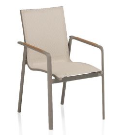 DIAMOND stohovatelné, hliníkové křeslo s teakovými područkami - taupe / béžová DIAMOND stohovatelné, hliníkové křeslo s teakovými područkami - taupe / béžová