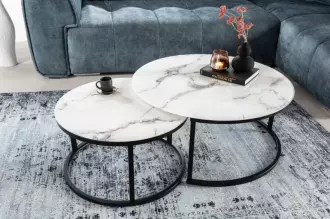 2SET konferenční stolek ELEGANCE BLACK 80/60 CM bílý mramorový vzhled, II. jakost (A) 2SET konferenční stolek ELEGANCE BLACK 80/60 CM bílý mramorový vzhled, II. jakost (A)