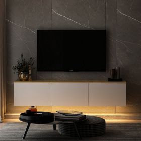 Neon závěsný TV stolek s LED osvětlením, bílá / dub Neon závěsný TV stolek s LED osvětlením, bílá / dub