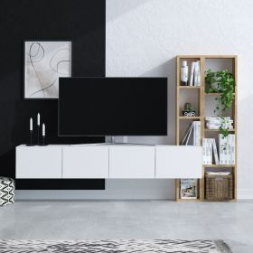 PANA závěsný TV stolek s regálem, bílá/dub PANA závěsný TV stolek s regálem, bílá/dub
