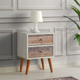 Malmo stylový noční stolek, bílá / ořech Malmo stylový noční stolek, bílá / ořech