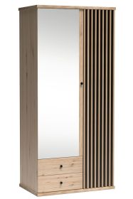 Šatní skříň se zrcadlem 100, barva dub artisan/černá Šatní skříň se zrcadlem 100, barva dub artisan/černá