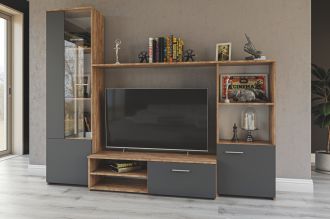 Obývací stěna JUKA šedý grafit/dub craft tabaco Obývací stěna JUKA šedý grafit/dub craft tabaco