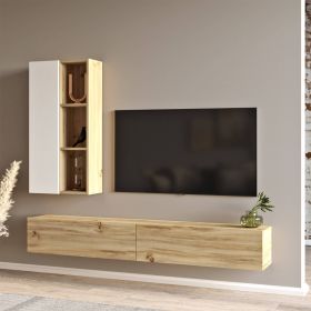 PUKA závěsná TV sestava, barva dub Left + bílá PUKA závěsná TV sestava, barva dub Left + bílá