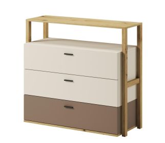 Komoda se 3 zásuvkami LIMERA barva dub artisan/béžová/lanýž Komoda se 3 zásuvkami LIMERA barva dub artisan/béžová/lanýž