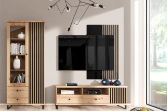 Obývací sestava na nohách II BARBUS dub artisan/černá