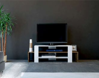 AIRLIE úzký TV stolek, bílá/ořech AIRLIE úzký TV stolek, bílá/ořech