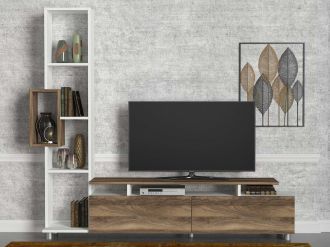BLACKIE vysoký TV stolek, bílá/ořech BLACKIE vysoký TV stolek, bílá/ořech
