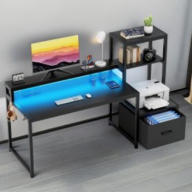 Herní stůl s regálem a LED osvětlením ROFEL, barva černá Herní stůl s regálem a LED osvětlením ROFEL, barva černá