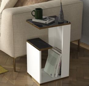 Odkládací příruční stolek PEDRO bílá/marble Odkládací příruční stolek PEDRO bílá/marble