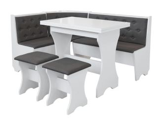 Jídelní rohový SET CORNER bílá/šedá látka Jídelní rohový SET CORNER bílá/šedá látka