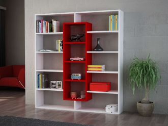 BULDAN designová knihovna, bílá/červená BULDAN designová knihovna, bílá/červená