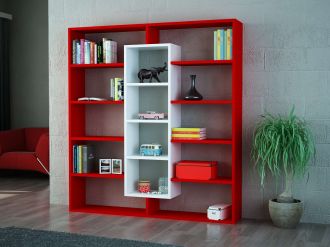 BULDAN designová knihovna, červená/bílá BULDAN designová knihovna, červená/bílá