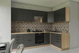 Rohová kuchyňská linka 280x140 KROFT R2N grafit/dub sonoma Rohová kuchyňská linka 280x140 KROFT R2N grafit/dub sonoma