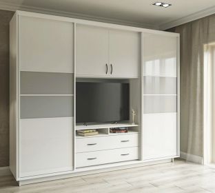 Šatní skříň VERSAL 270/220 bílá/šedý/bílý lesk Šatní skříň VERSAL 270/220 bílá/šedý/bílý lesk
