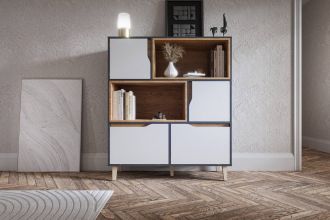 WOOD nízký regál, antracit/bílá/dub Craft zlatý WOOD nízký regál, antracit/bílá/dub Craft zlatý