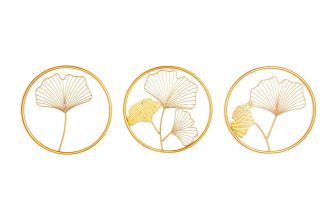 3SET nástěnná dekorace GINKGO 40 CM zlatá 3SET nástěnná dekorace GINKGO 40 CM zlatá